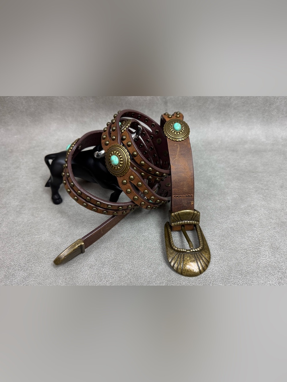 Idyllwind Brown Leather Studded Belt with Turquoise Accents